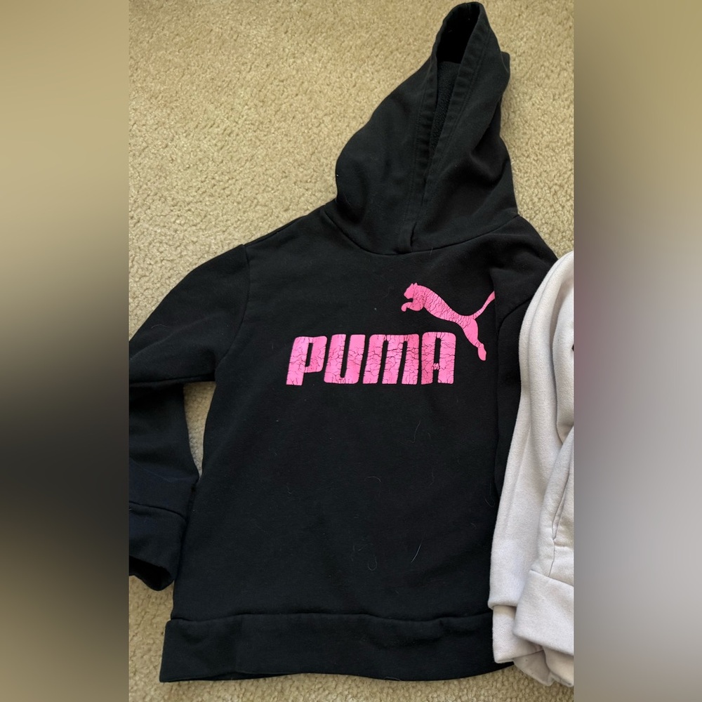 Puma black hoodie with pink lettering size 7